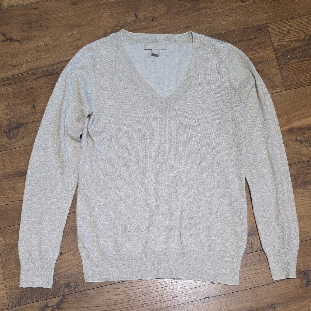 Banana Republic Champagne Lurex Metallic V-Neck Pullover Sweater